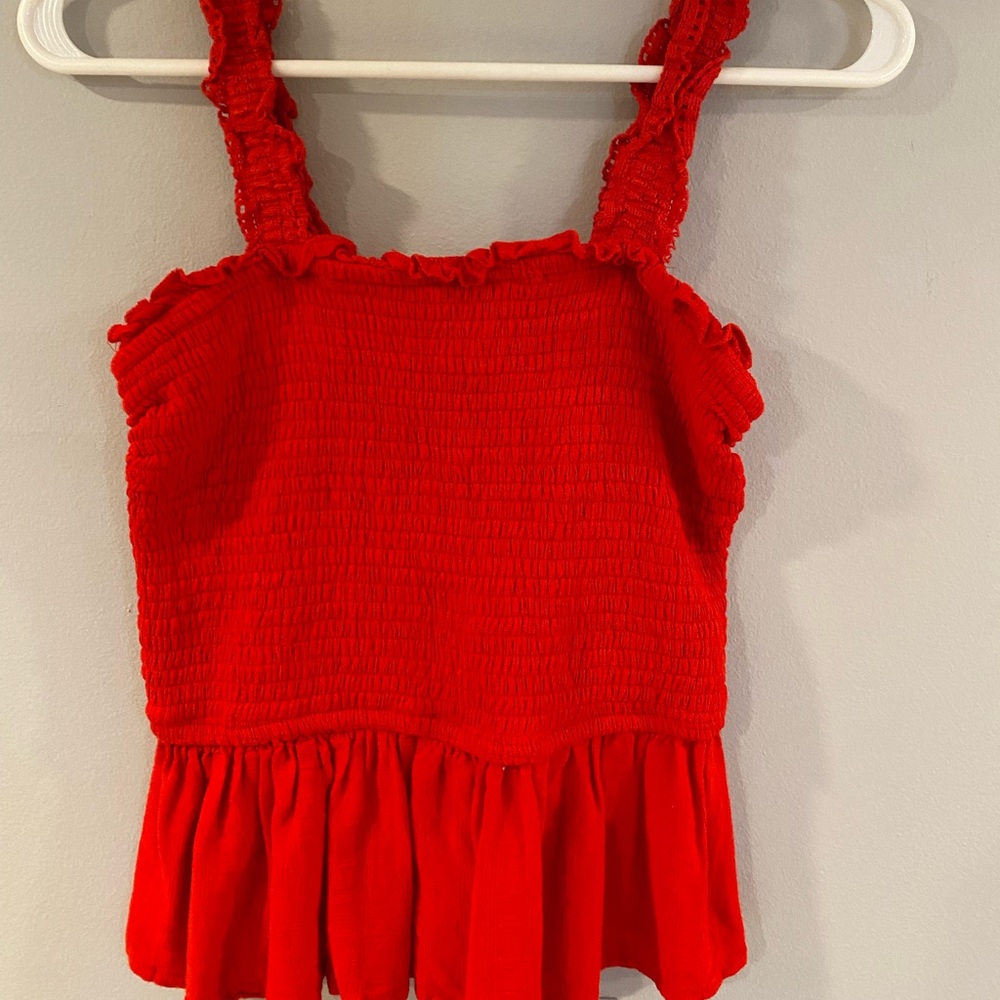 Japna Red Smocked Peplum Tank Top